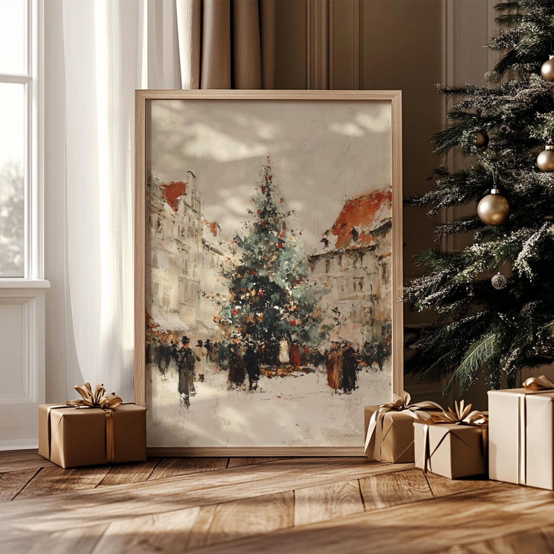 Grand Christmas Tree Village Square Vintage Holiday Wall Art