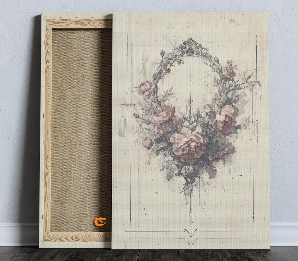 Vintage Floral Rose Crest Parchment Sketch Elegant Art Poster