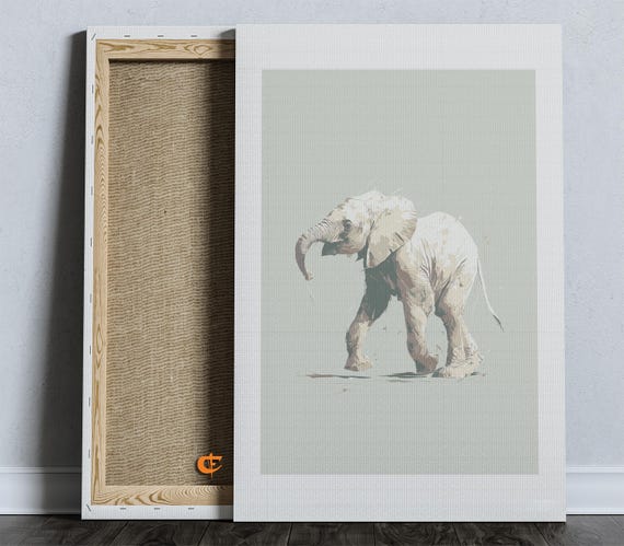 Baby Elephant Silhouette Pastel Nursery Animal Wall Art Minimalist Room Decor Gender Neutral Toddler Artwork 1613