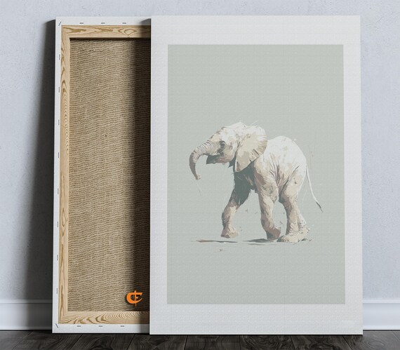Pastel Baby Elephant Silhouette Sage Nursery Minimalist Art Poster