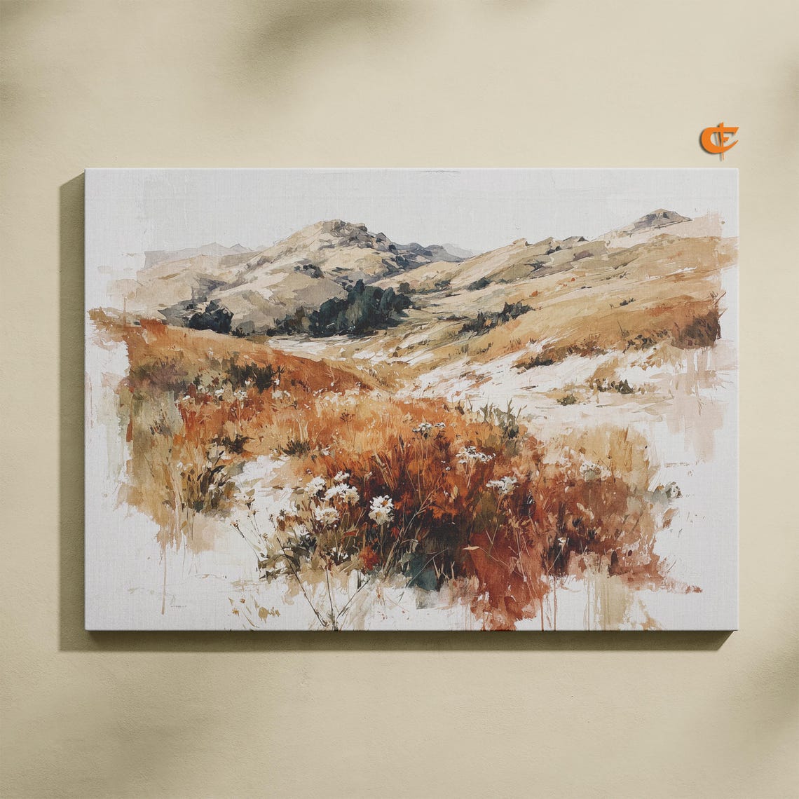 Rustic Autumn Hills Watercolor Wild Grasses Meadow Landscape Poster