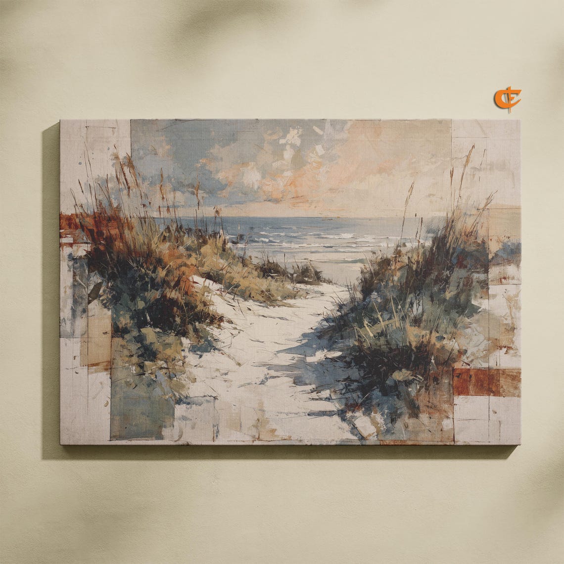 Sandy Beach Path to Sea Watercolor Coastal Dune Grass Poster