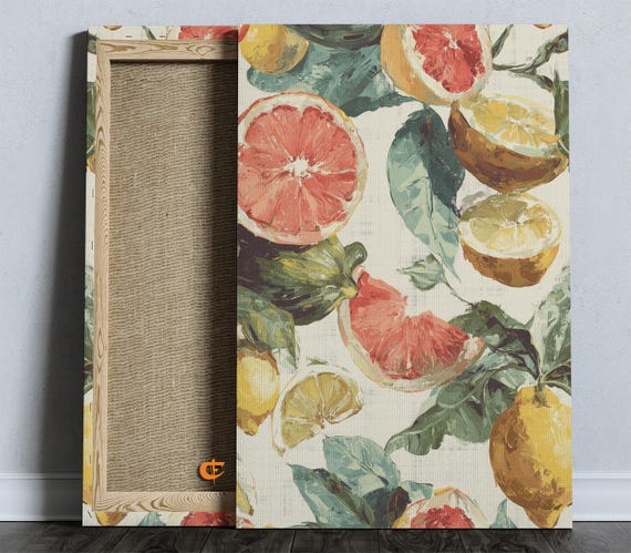 Tropical Citrus Slice Pattern Exotic Fruit Wall Art Watercolor Kitchen Decor Island Luxe Summer Poster Resort Style 1596