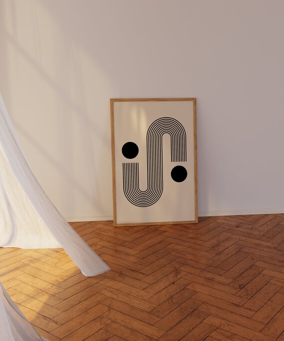 Mid Century Modern Hook Arch Striped Duo Dot Abstract Poster
