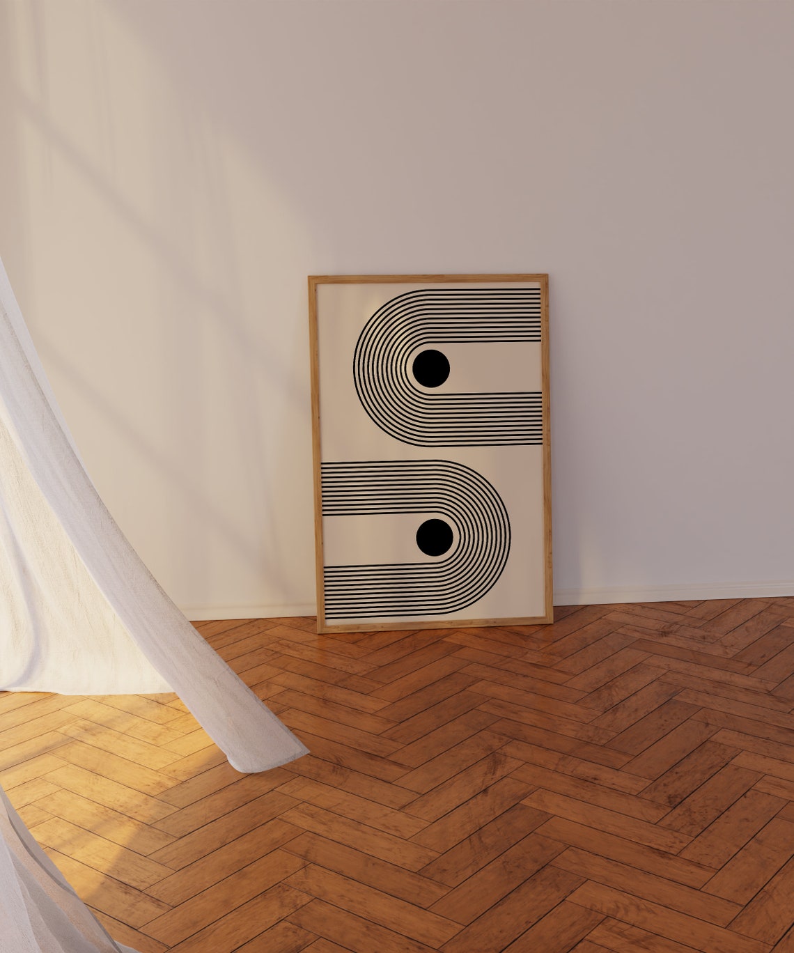 Monochrome S Curve Striped Lines Twin Dot Minimalist Zen Poster - Image 2