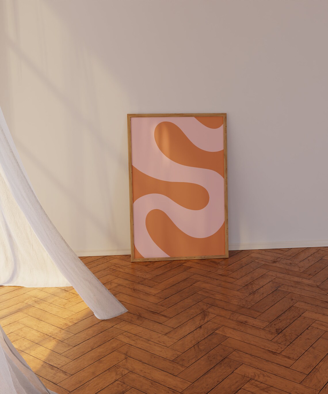 Terracotta Wavy Lines Abstract Minimalist Modern Wall Poster - Image 2