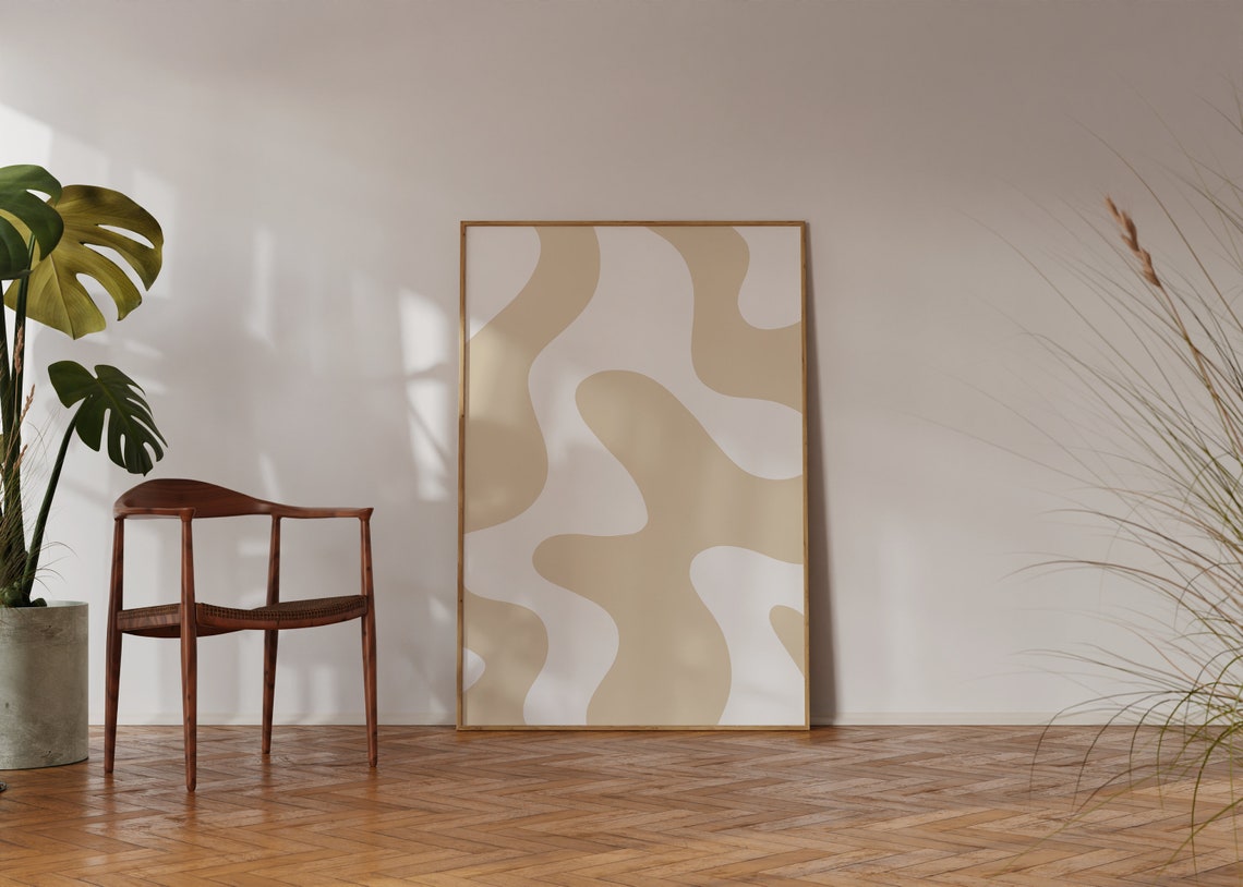 Beige Organic Wavy Shapes Minimalist Abstract Neutral Wall Poster