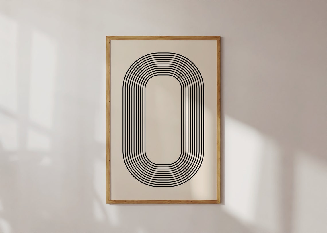 Mid Century Modern Concentric Oval Ring Beige Line Art Poster