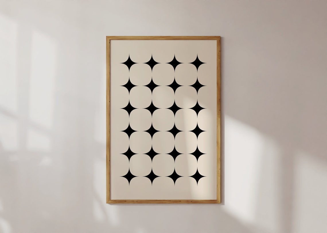 Black Starburst Grid Cream Mid Century Modern Abstract Poster