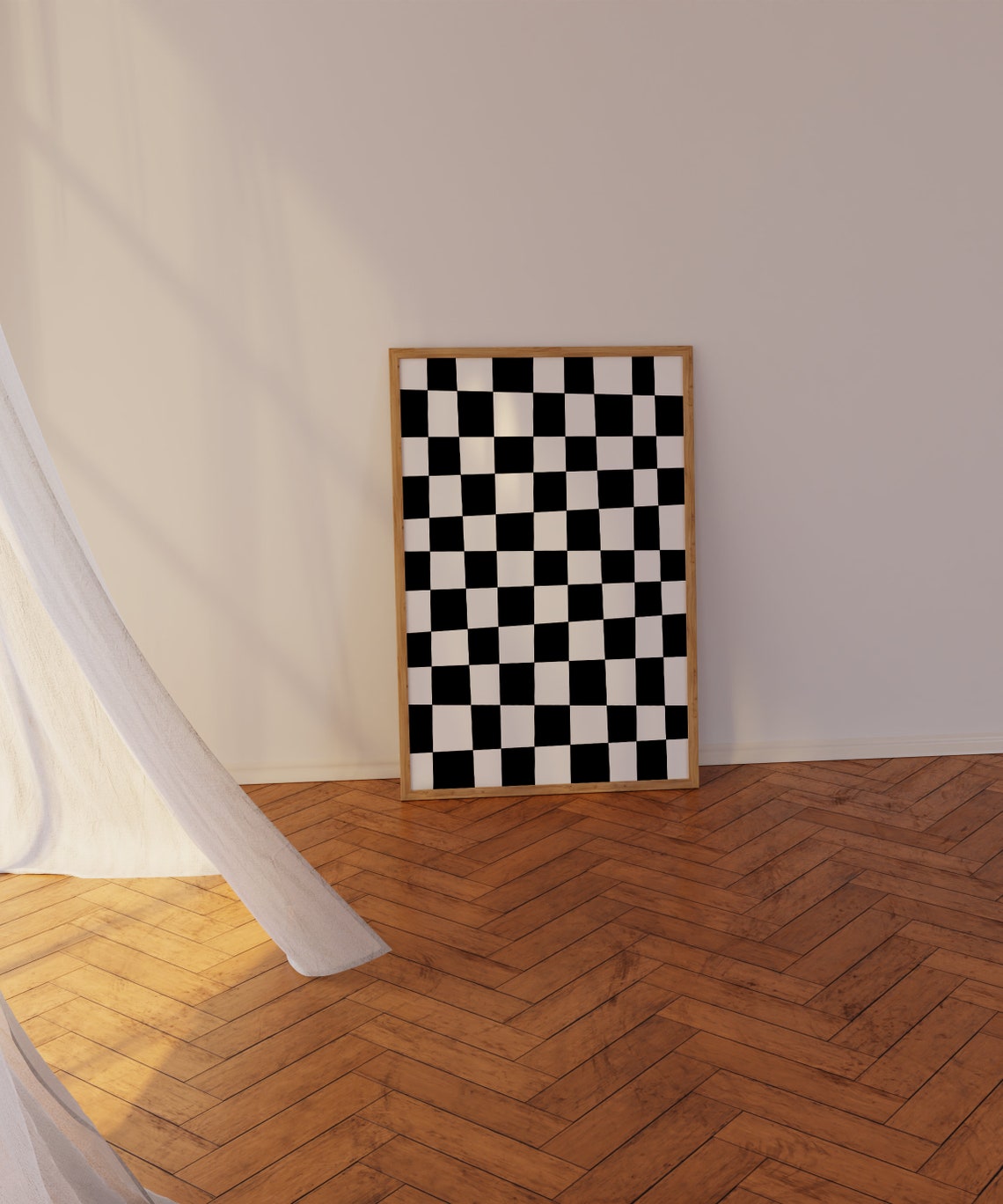 Black And White Checkered Grid Abstract Minimalist Wall Poster - Image 3