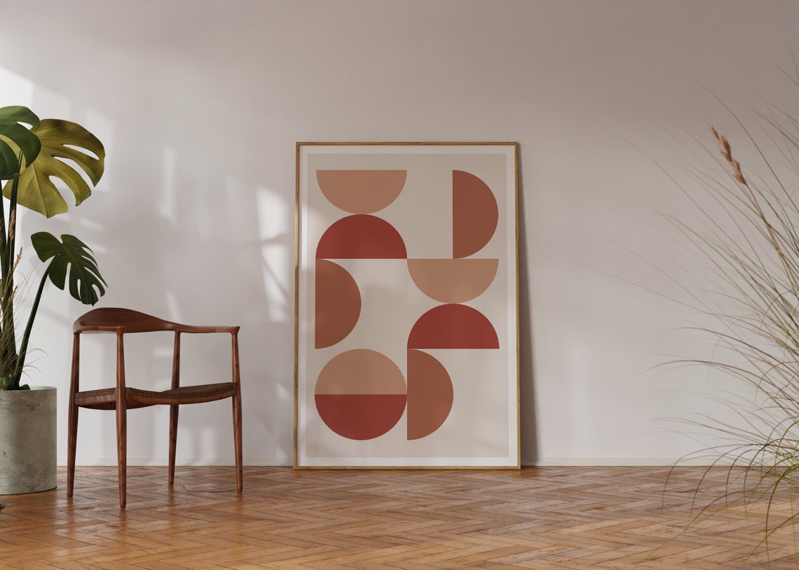 Terracotta Pink Scattered Semicircle Bauhaus Mid Century Poster - Image 3