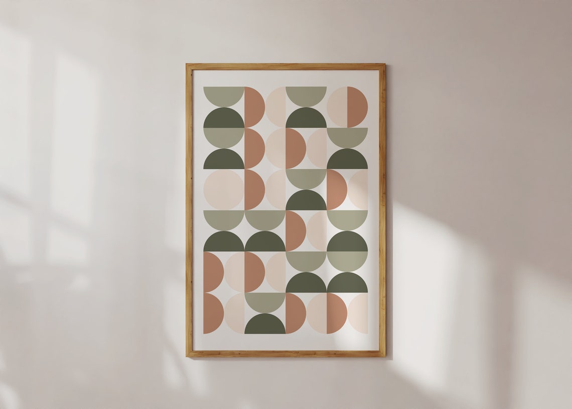 Sage Green Terracotta Semicircle Grid Bauhaus Abstract Poster