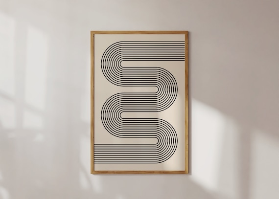 Black S Curve Parallel Lines Cream Minimalist Optical Art Poster