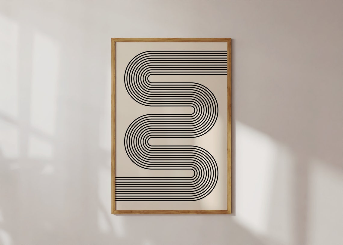 Black S Curve Parallel Lines Cream Minimalist Optical Art Poster