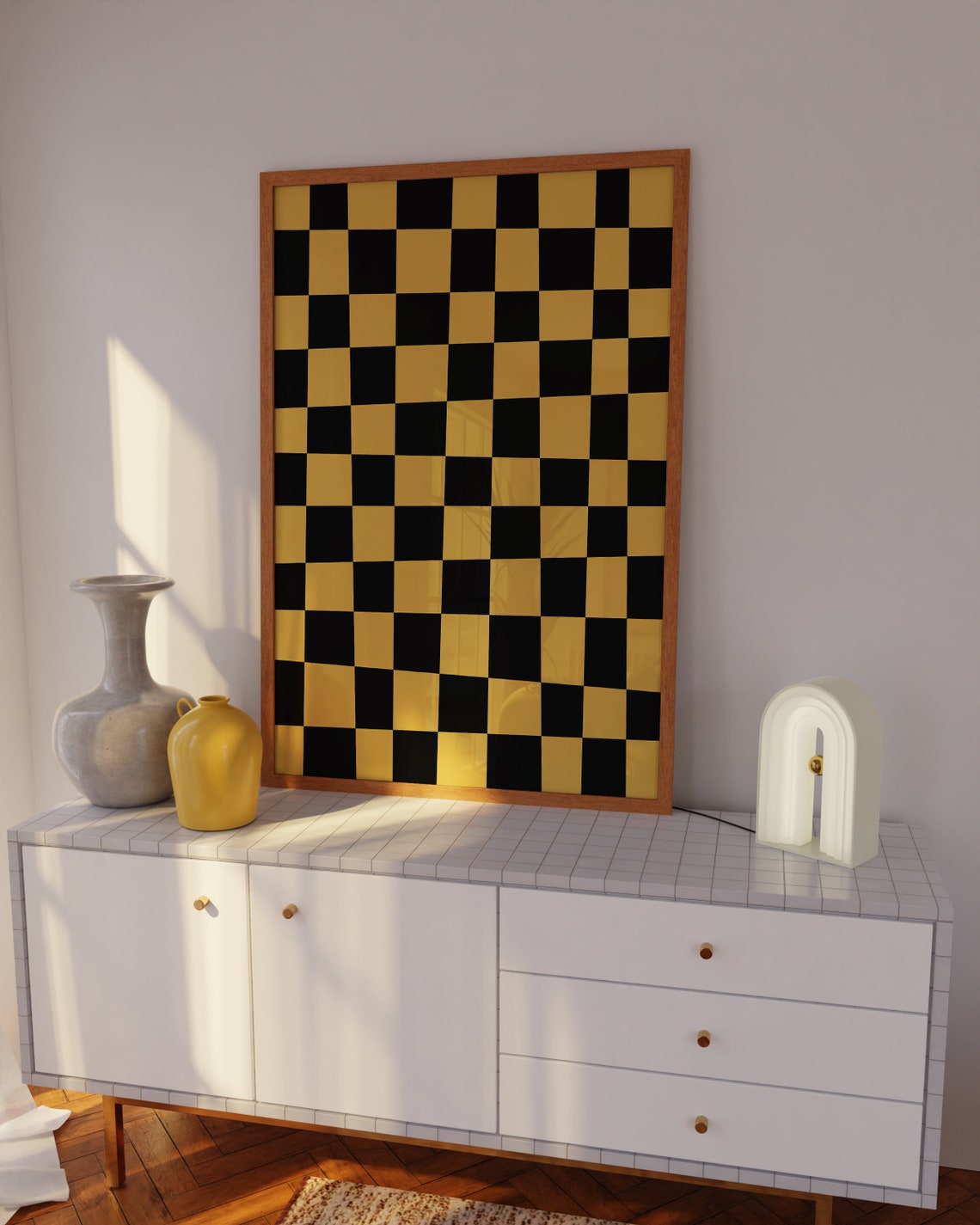 Black Yellow Checkerboard Bold High Contrast Graphic Art Poster - Image 3