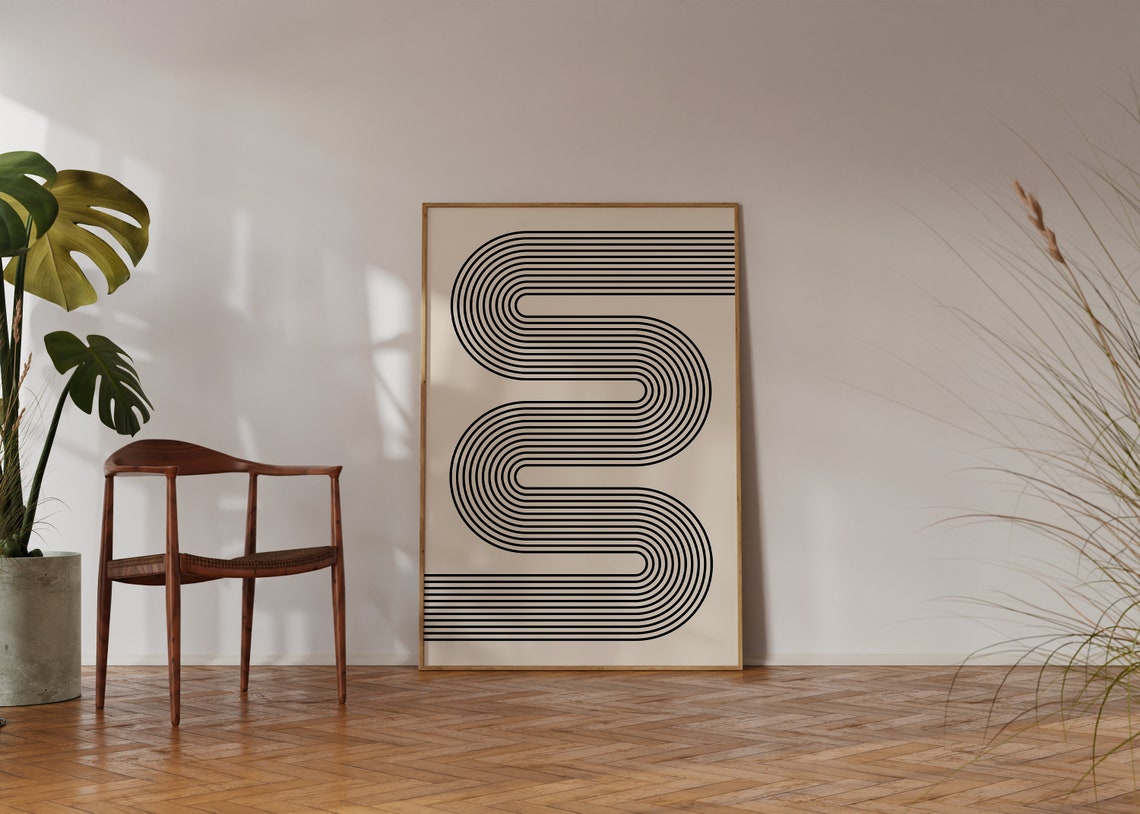 Black S Curve Parallel Lines Cream Minimalist Optical Art Poster - Image 2