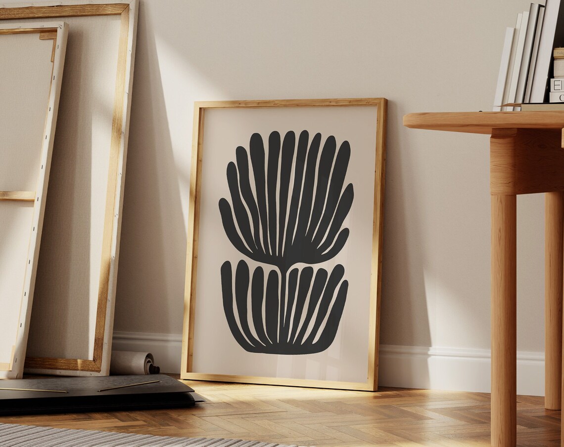 Black Botanical Abstract Line Art Minimalist Modern Floral Wall Art