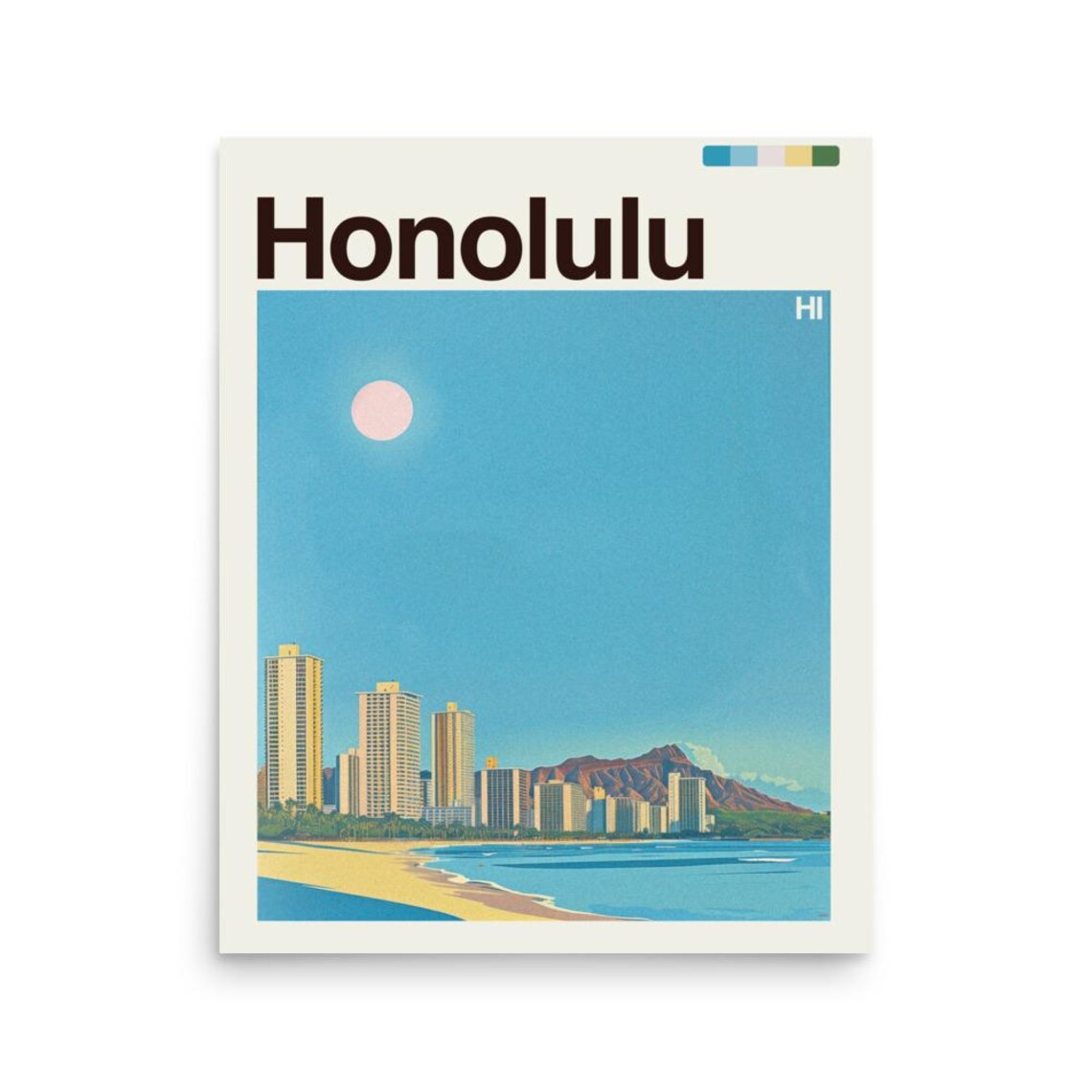Honolulu Travel Poster, Hawaii Urban Landscape Art Print