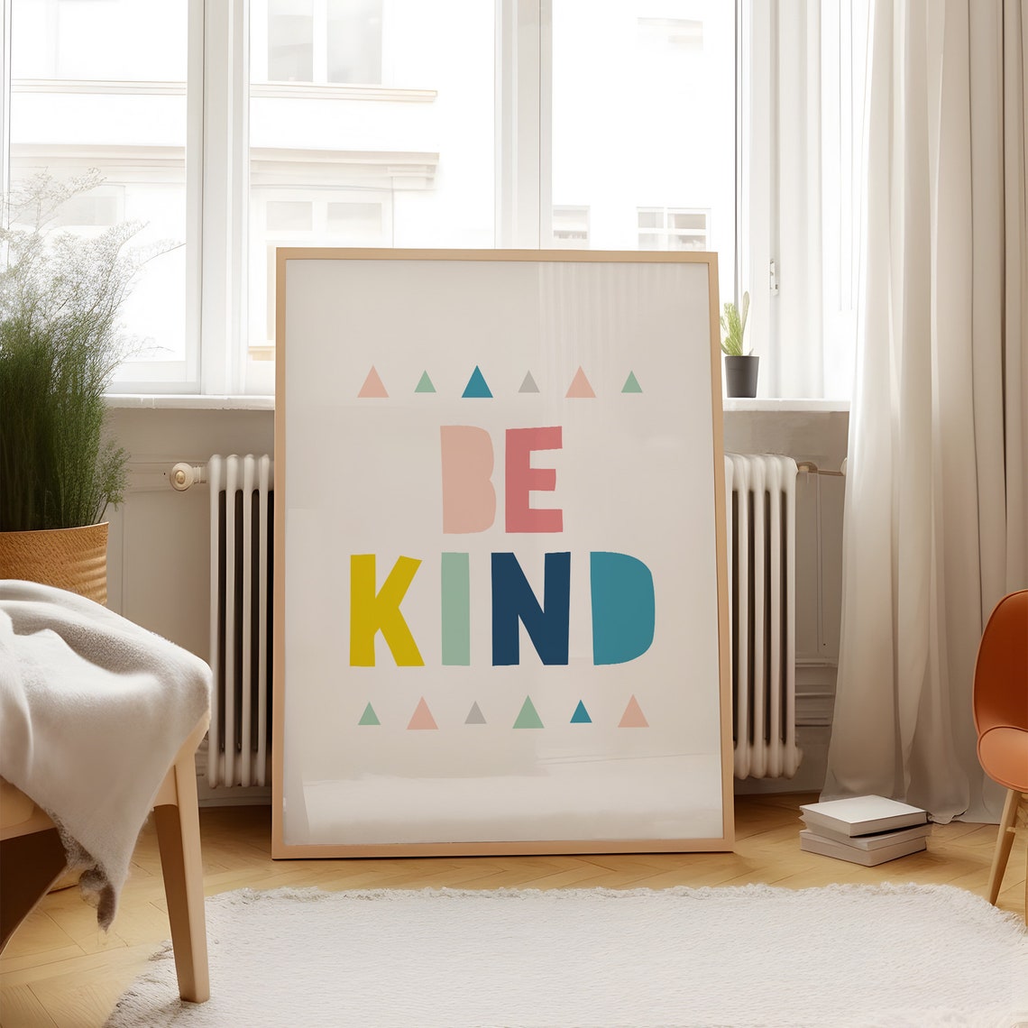 Be Kind Colorful Kids Typography Print with Pastel Triangle Accents - Image 2