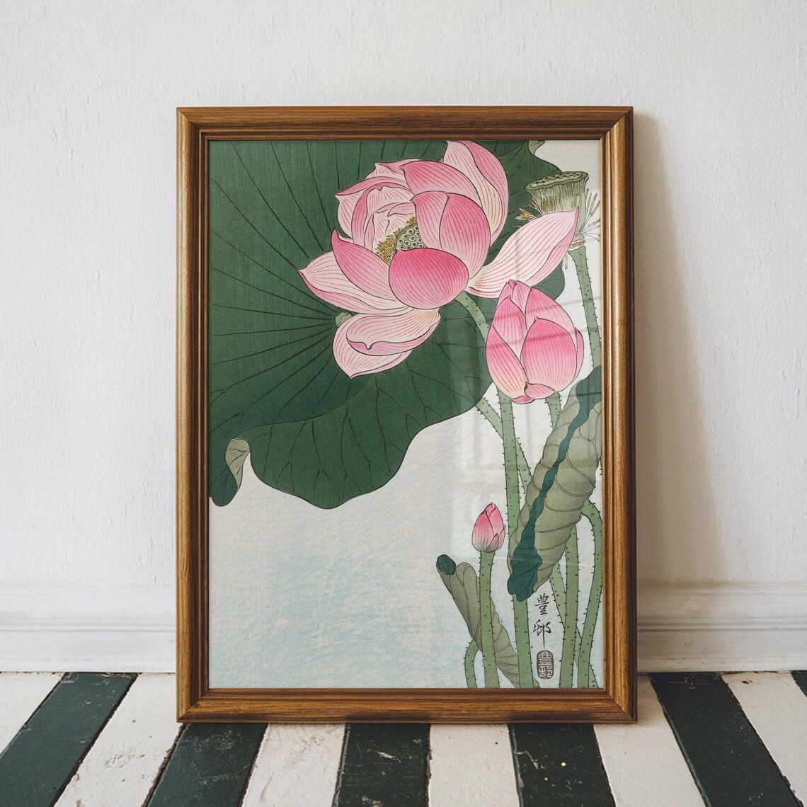 Ohara Koson Pink Lotus Vintage Japanese Woodblock Flower Poster