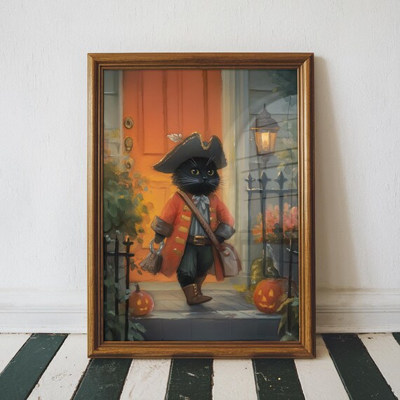 Black Cat Pirate Costume Halloween Trick or Treat Art Poster