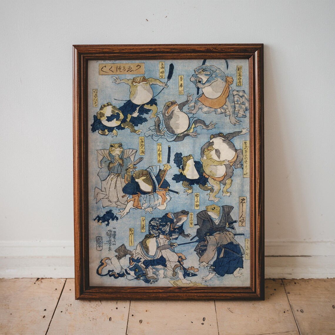 Frogs Sumo Wrestling Vintage Japanese Woodblock Funny Animal Poster