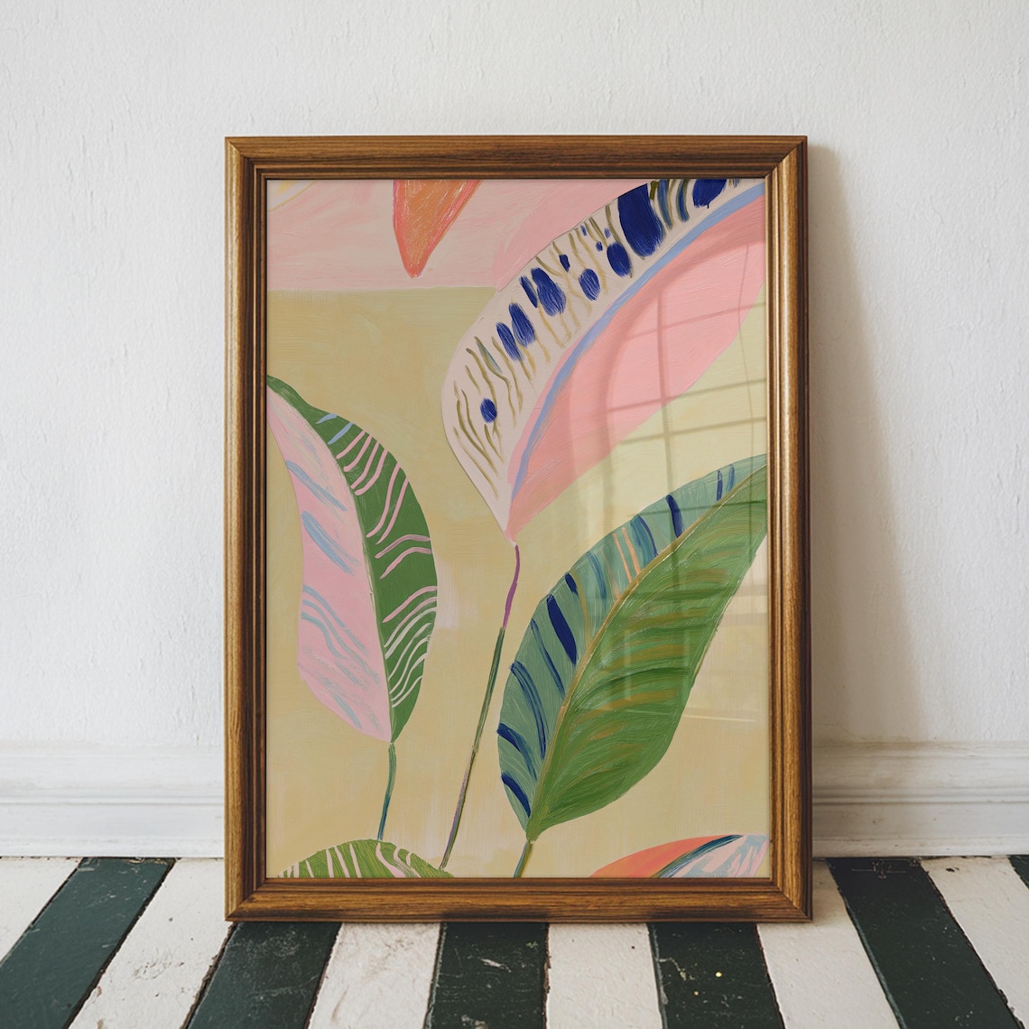 Tropical Palm Leaves Botanical Painting Cream Home Decor Art Poster