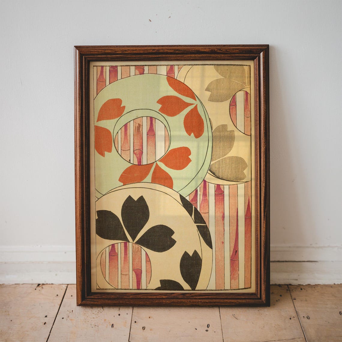 Abstract Floral Circles Bamboo Japanese Shinbijutsukai Style Art Print