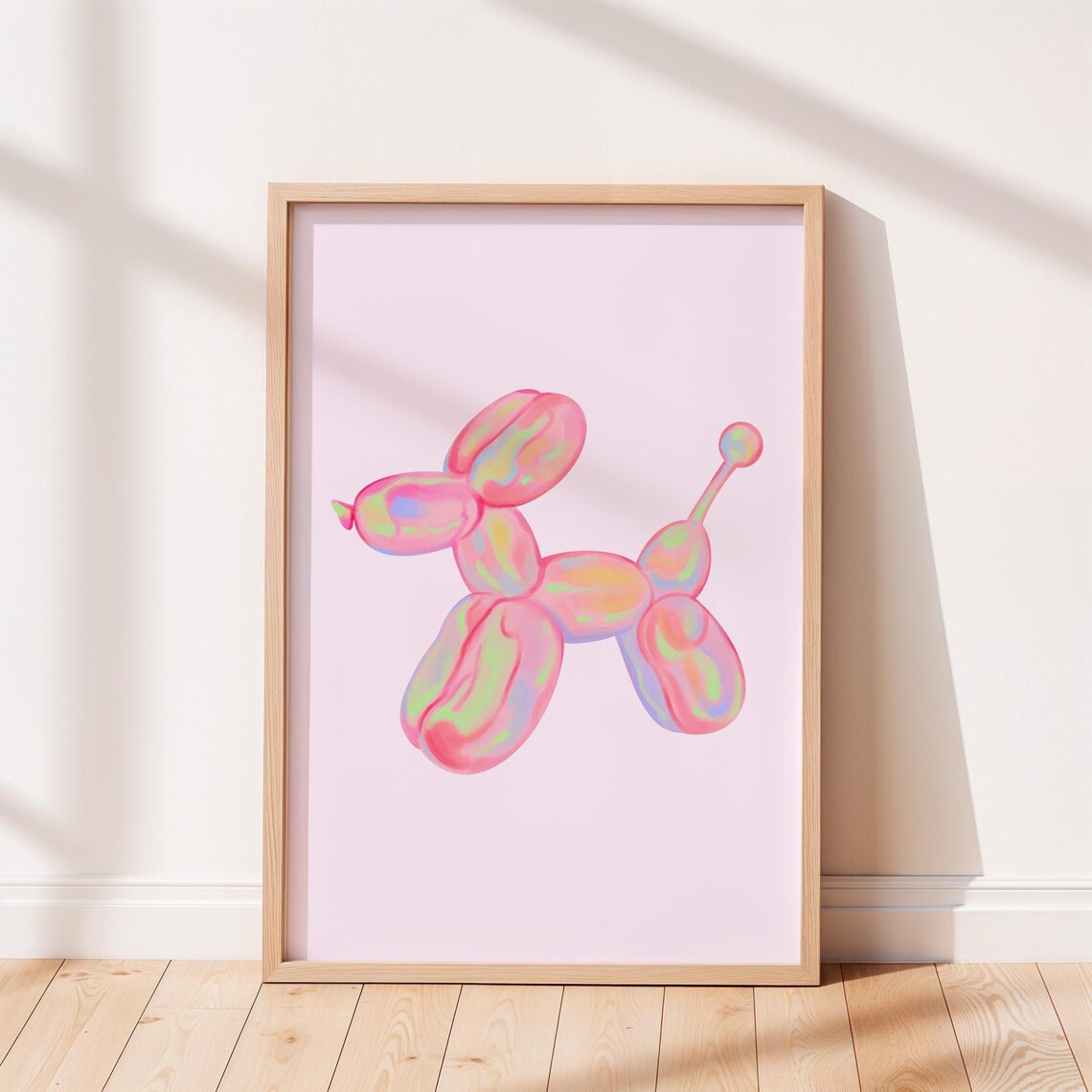 Pink Iridescent Balloon Dog Watercolor Pop Art Print for Modern Walls