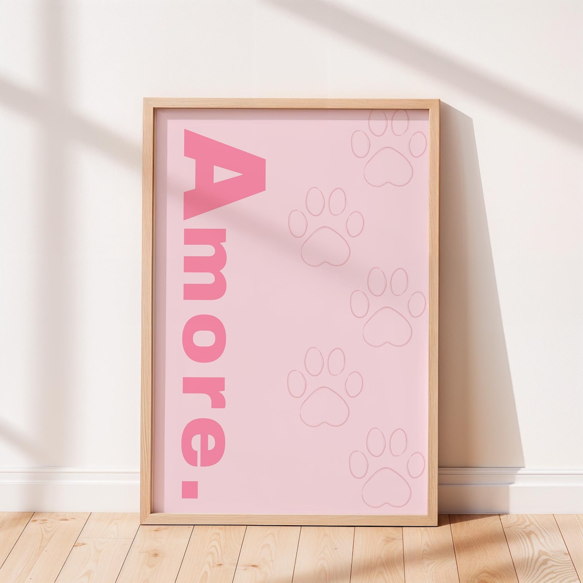 Amore Pink Paw Trail Cute Dog Lover Minimalist Animal Wall Poster