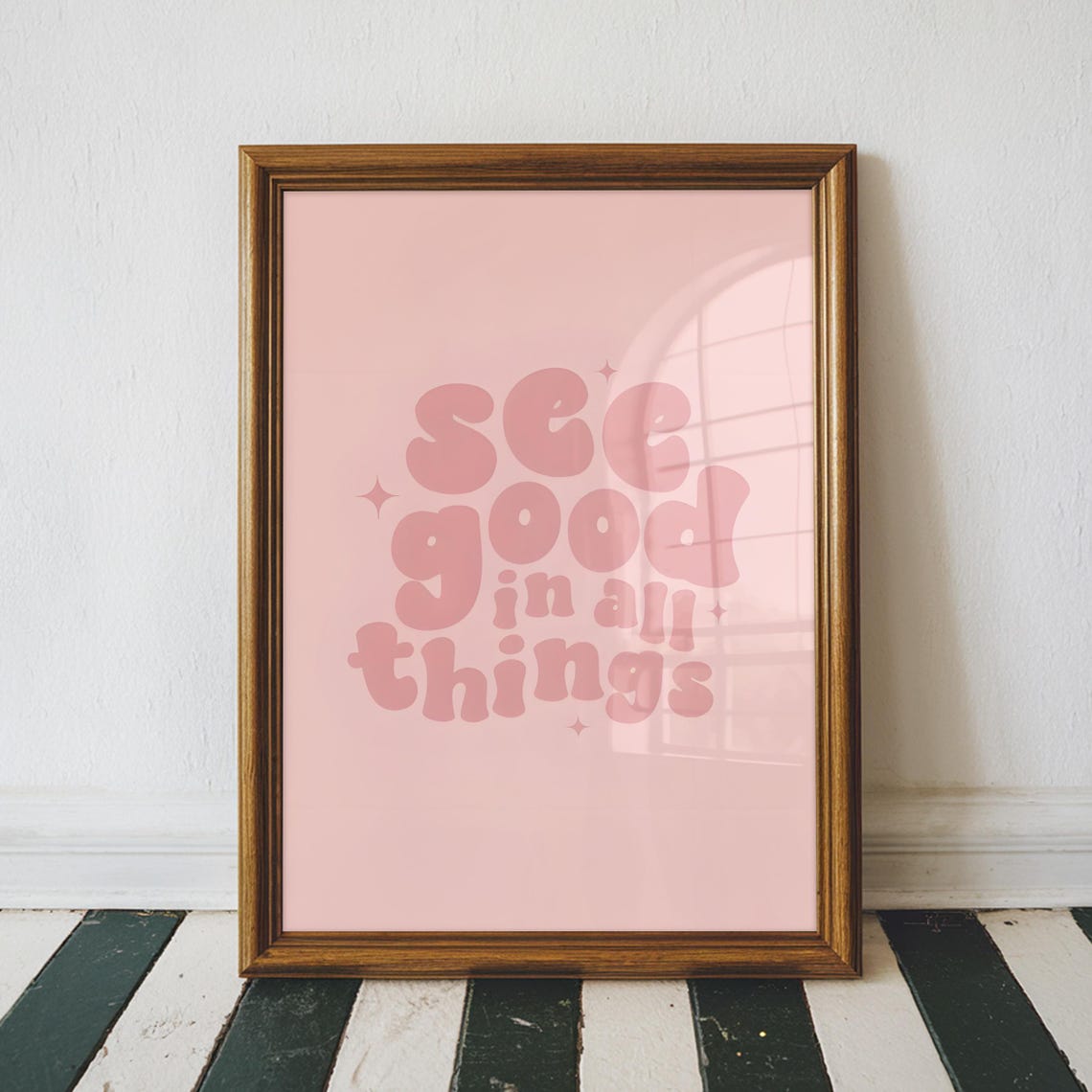 See Good In All Things Pink Retro Bubble Lettering Quote Wall Poster