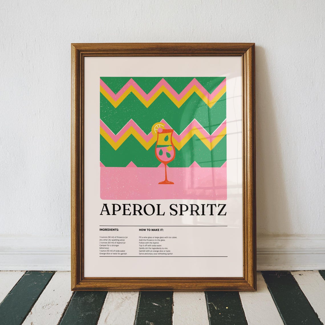 Aperol Spritz Cocktail Recipe Zigzag Pop Art Bar Wall Decor Poster