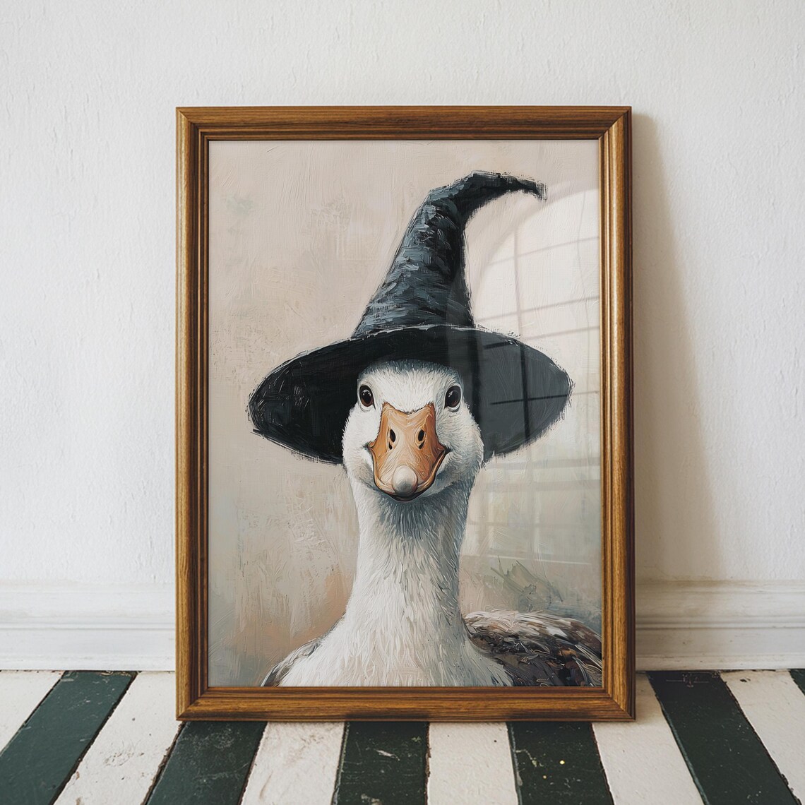Witchy Goose In Black Witch Hat Cute Halloween Animal Portrait Poster