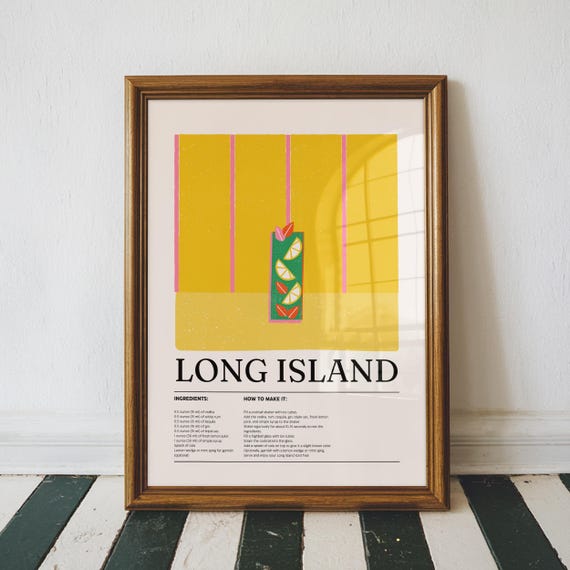 Long Island Recipe Art Print Colorful Bar Cart Decor Kitchen Home Party Wall Trendy