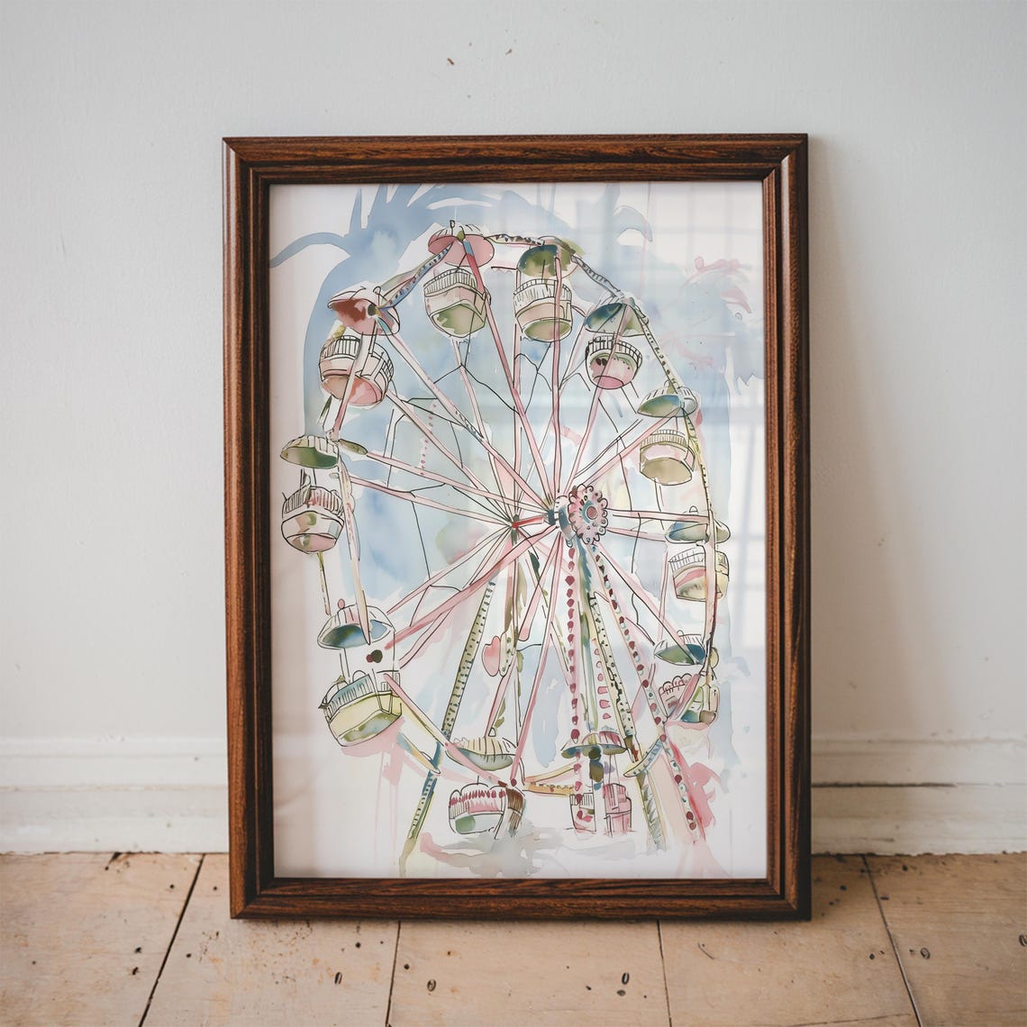 Pastel Ferris Wheel Wall Art Print Artwork Vintage Nursery