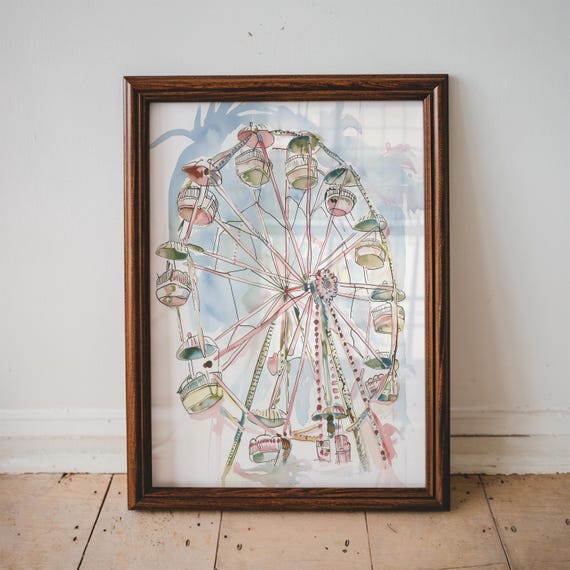 Pastel Ferris Wheel Wall Art Print Artwork Vintage Nursery
