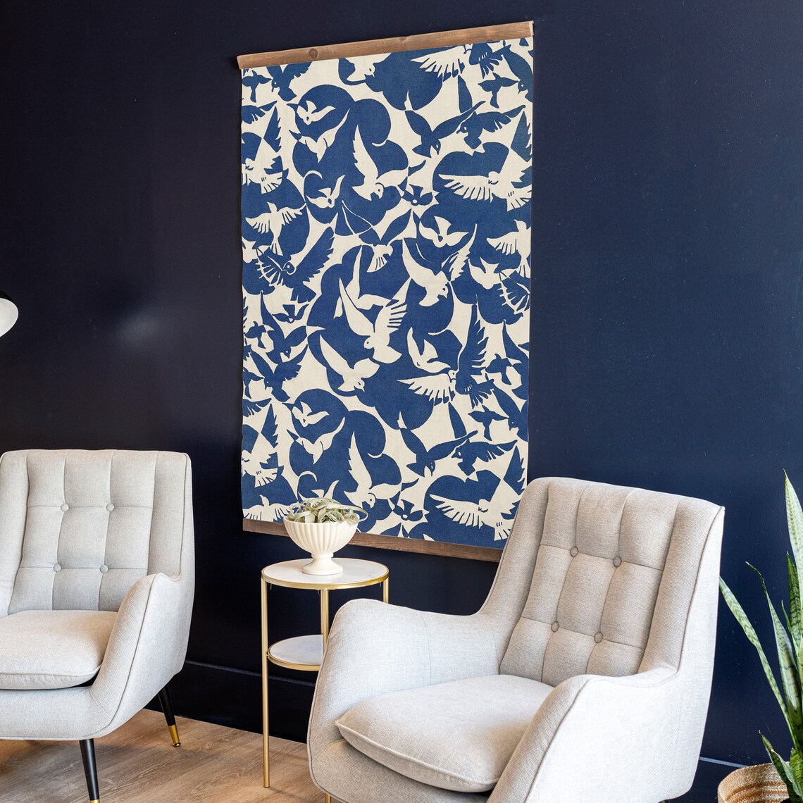 Blue Bird Pattern, Vintage Bird Textile Art - Image 3