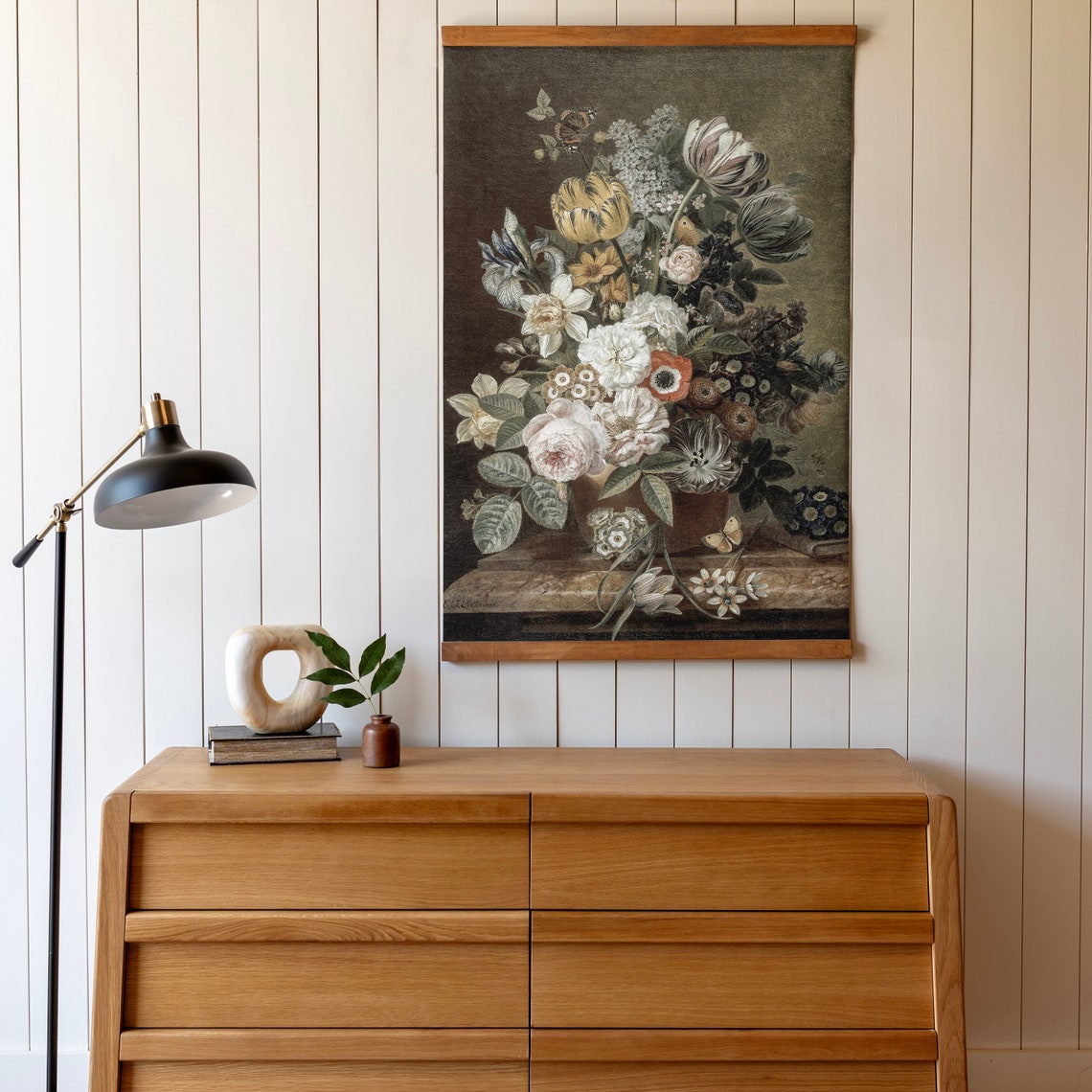 Dark Moody Floral Still Life Roses Tulips Vintage Oil Poster - Image 3