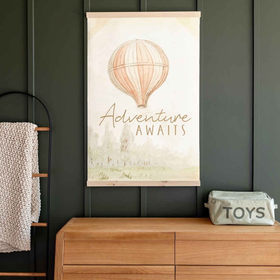 Adventure Awaits Hot Air Balloon Nursery Watercolor Kids Poster
