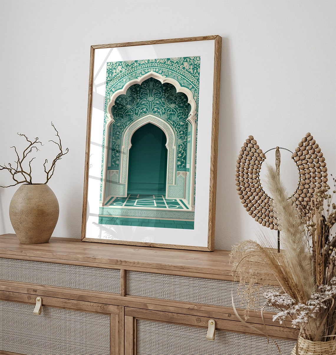 Teal Mughal Arched Palace Doorway With Carved Walls Art Poster - Image 3