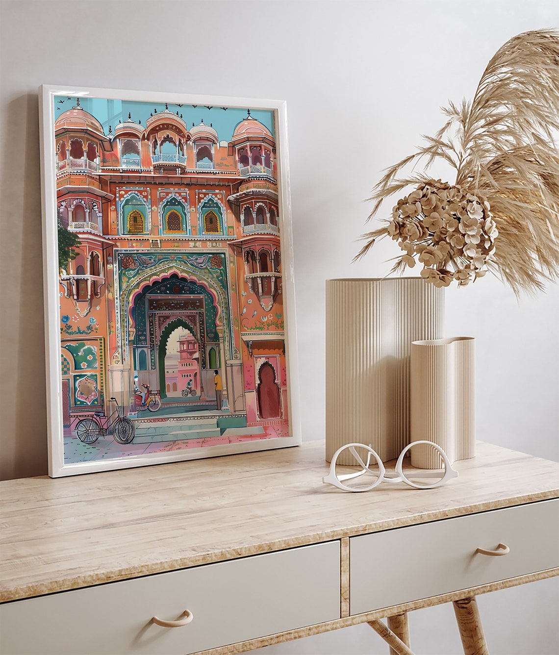 Jaipur Pink City Palace Gate Artwork Colorful Indian Travel Poster - Image 3