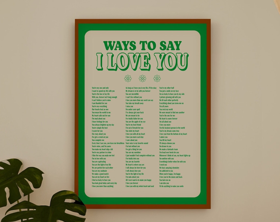 Ways To Say I Love You Retro Green Typography Love Poem Poster