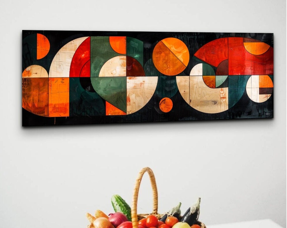 Bold Geometric Circles Mid Century Modern Abstract Warm Color Wall Art