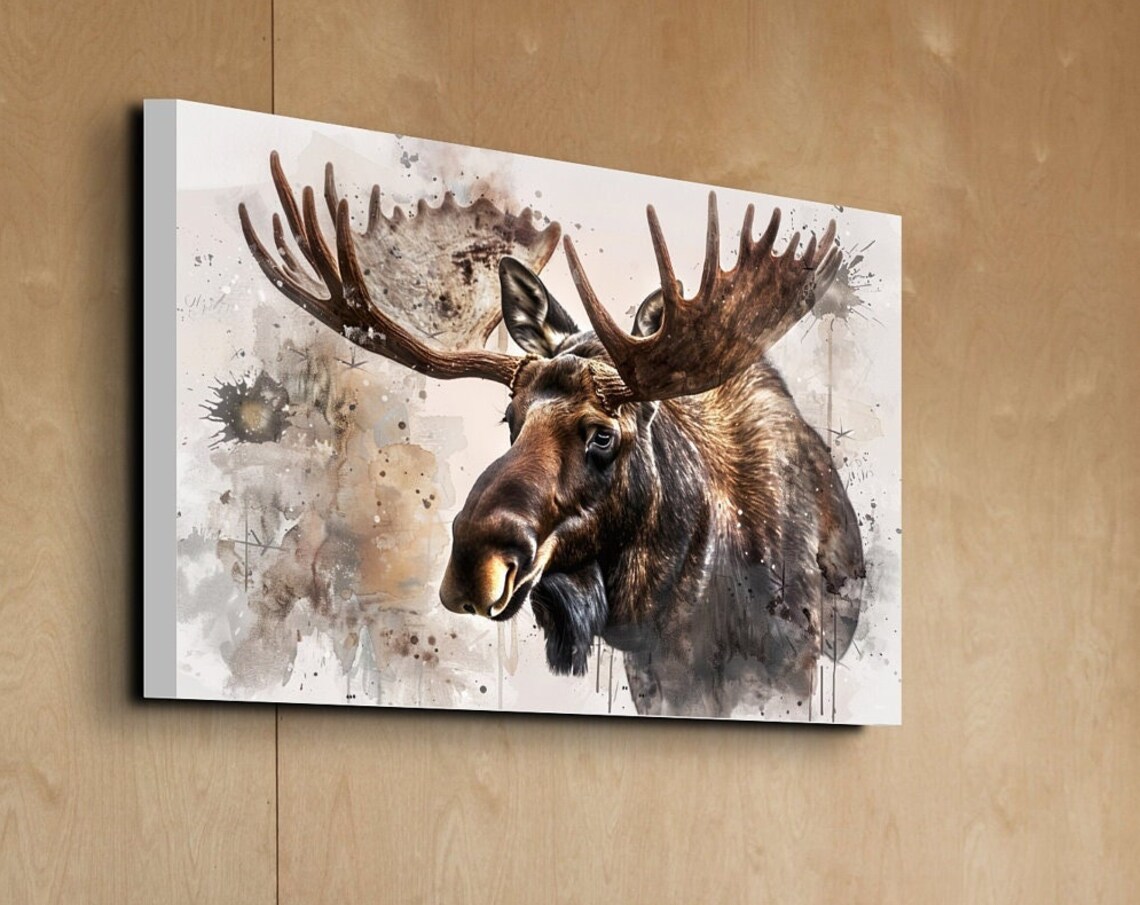 Majestic Bull Moose Portrait Watercolor Antler Wildlife Poster