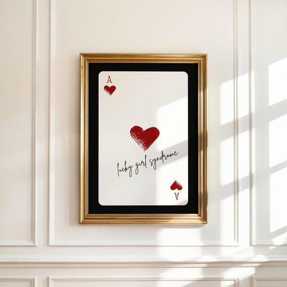 Red And Black Lucky Girl Syndrome Playing Card Print Trendy Wall Art Coquette Dorm Decor Bold Manifestation Poster