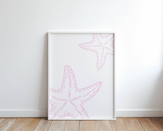 Pink Starfish Print Coastal Wall Art Ocean Beach Decor Nautical Sea Life Instant Summer Home