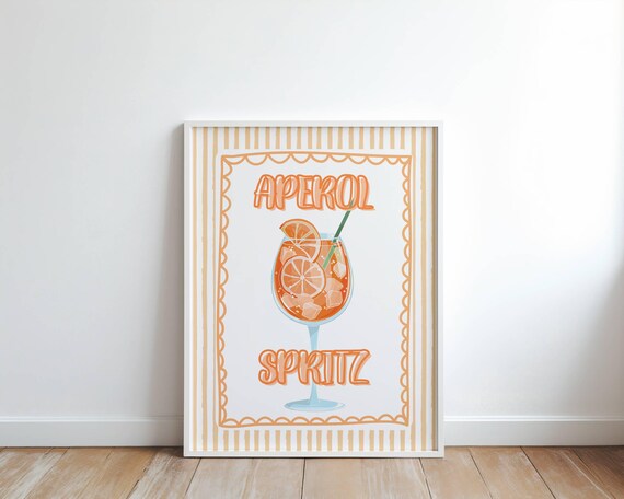 Aperol Spritz Retro Cocktail Bar Illustration Orange Italian Poster