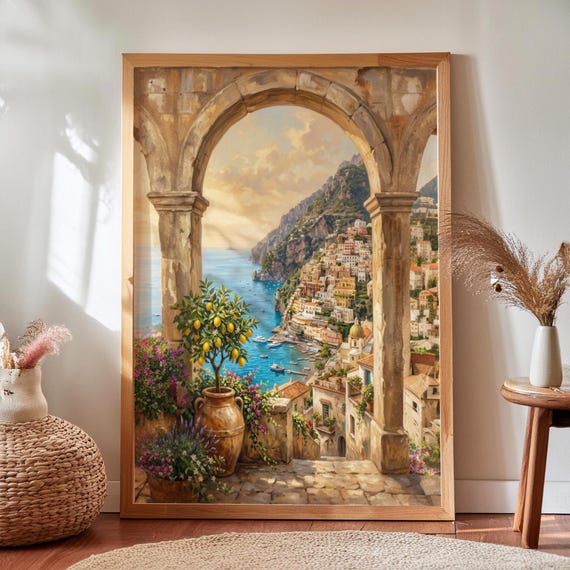Positano Archway Print Amalfi Coast Lemon Villa Painting Digital Download