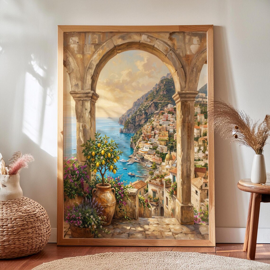 Positano Archway Amalfi Coast Lemon Villa Painting Mediterranean View Poster