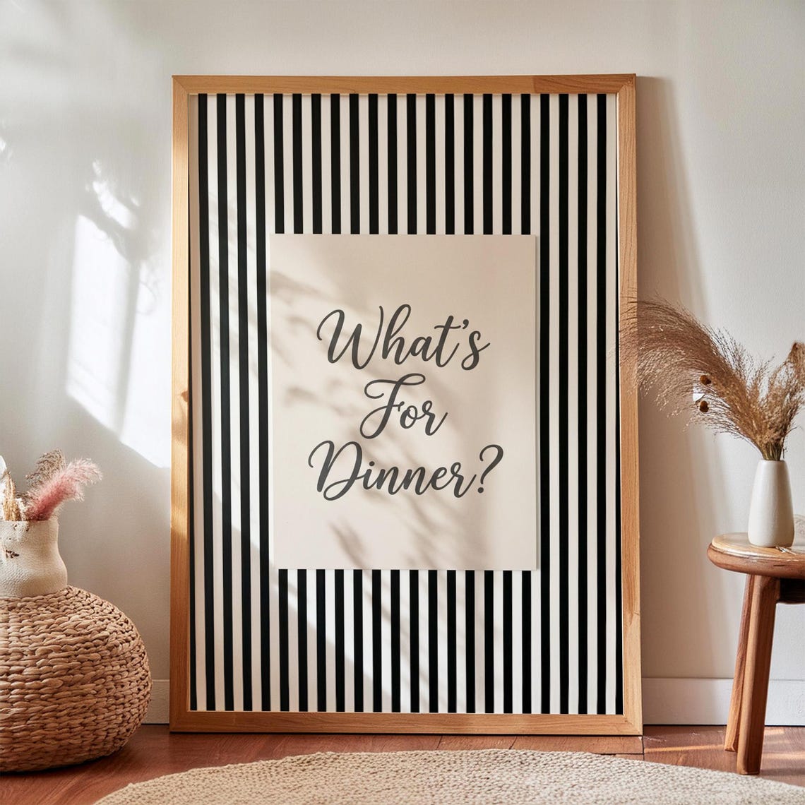Whats For Dinner Kitchen Print Retro Stripes Funny Quote Wall Art Digital Poster